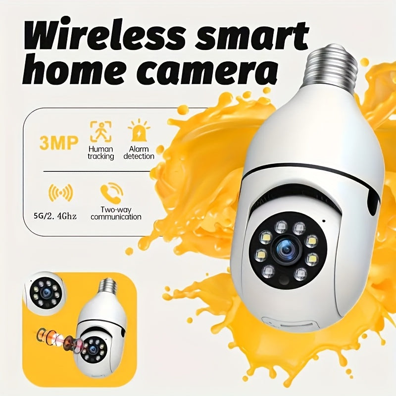 Wireless 3MP Bulb Security Camera with 5G & 2.4GHz WiFi, 360° Panoramic HD Indoor Monitoring System, Night Vision, Two-Way Audio, Smartphone App Control. Perfect for Home, Garage, Pet Monitoring, Indoor Surveillance., Pet Monitoring System