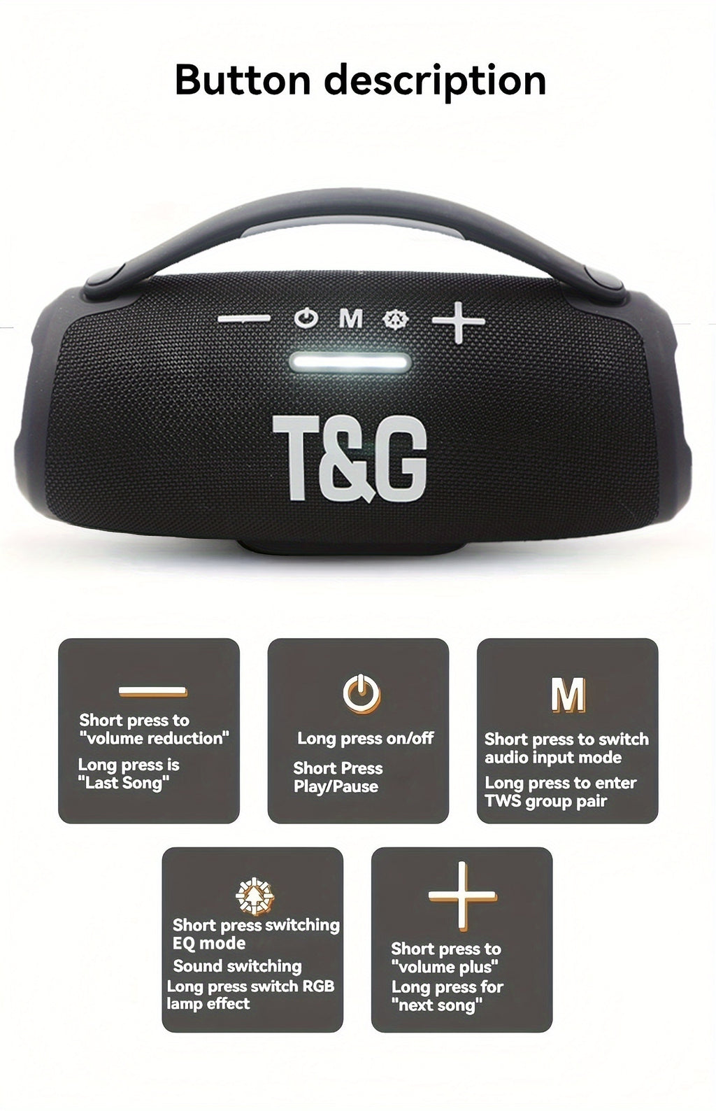TG418 Wireless Speaker, Featuring Type-C, a 3000Mah Battery, And Compatibility with TF Cards, USB, And AUX. It Works with Mobile Devices, Tablets, And Computers, Delivering Loud Sound with LED Lights And Flashing Effects, Equipped with EQ Settings