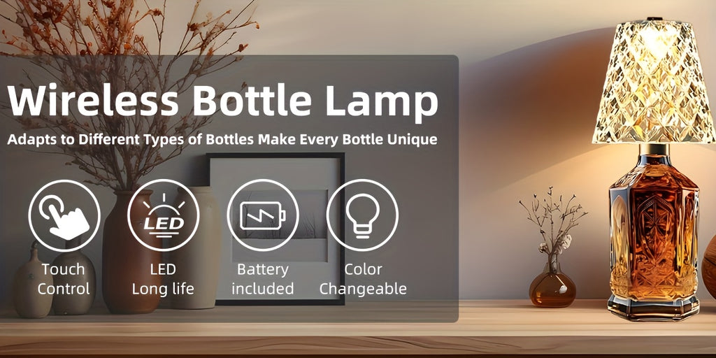 Crystal Clear Bottle Light, Table Lamp, Rechargeable LED Wine Lamp, Acrylic Lampshade, 2000Mah, 3 Colors, Bottle Lamp