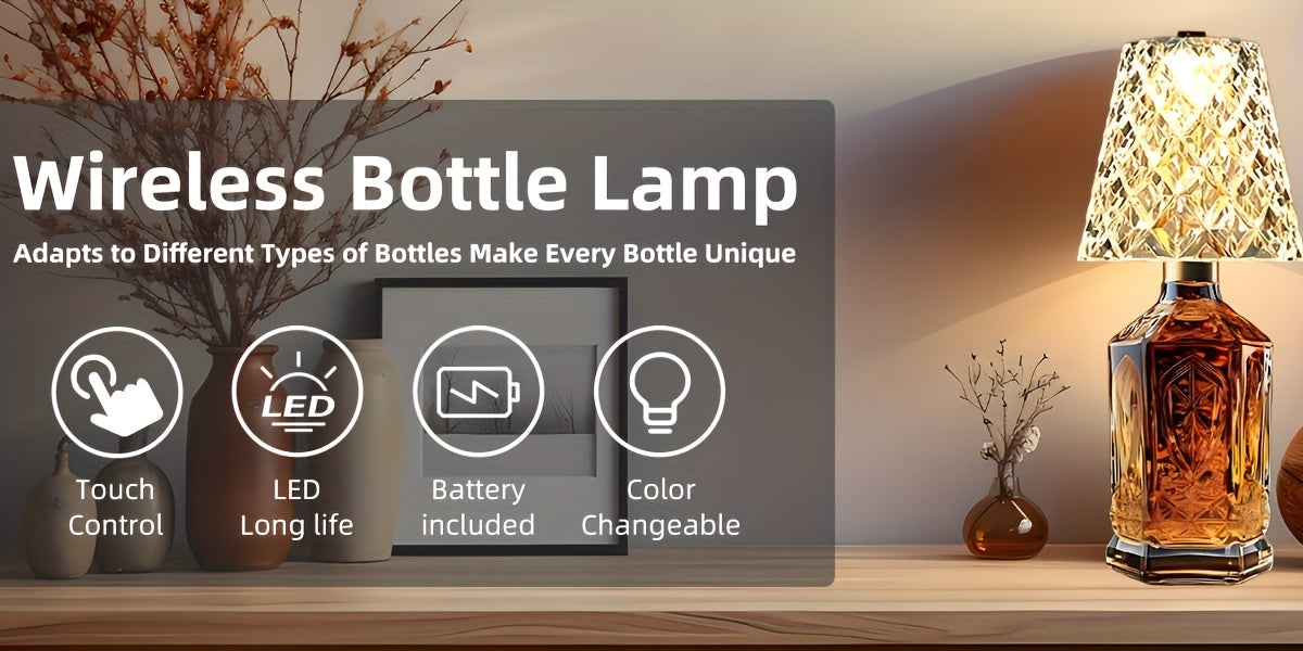 Crystal Clear Bottle Light, Table Lamp, Rechargeable LED Wine Lamp, Acrylic Lampshade, 2000Mah, 3 Colors, Bottle Lamp