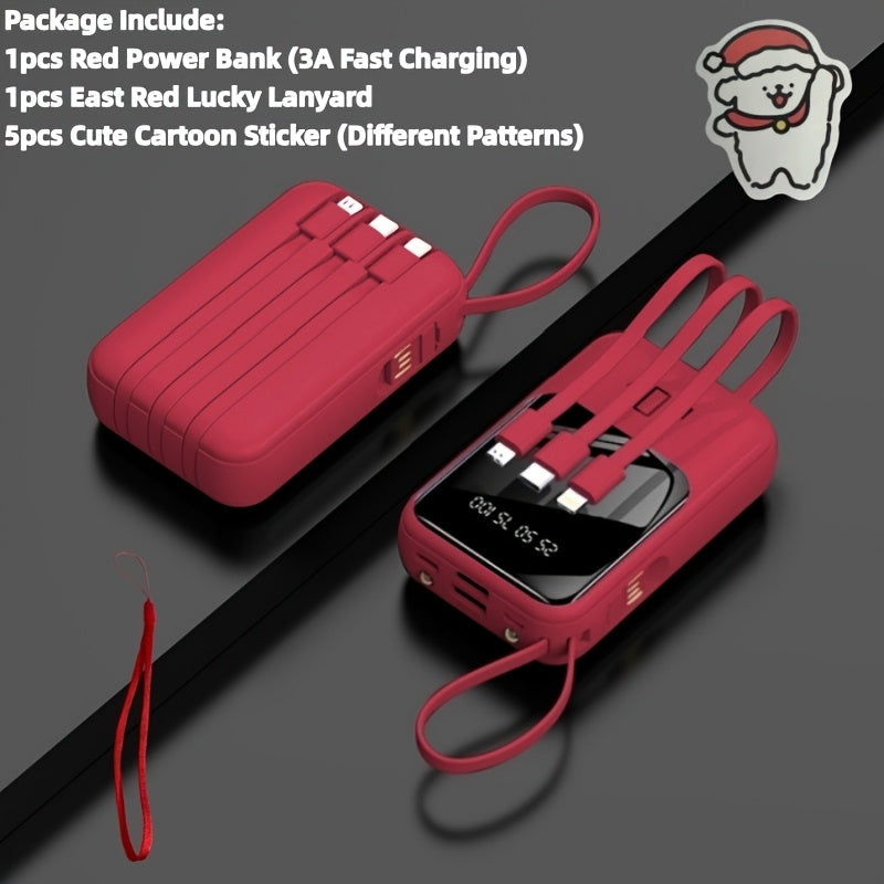 [Portable Travel Charger] 10000mAh Mini Cute 5W Slow Charging/15W Fast Charging/22.5W Super Fast Charging Multifunctional Power Bank Rechargeable Portable Mobile Phone Charger Built-in 4 Cables Ultra-Bright LED Lights Outdoor Travel Battery Packs Digital