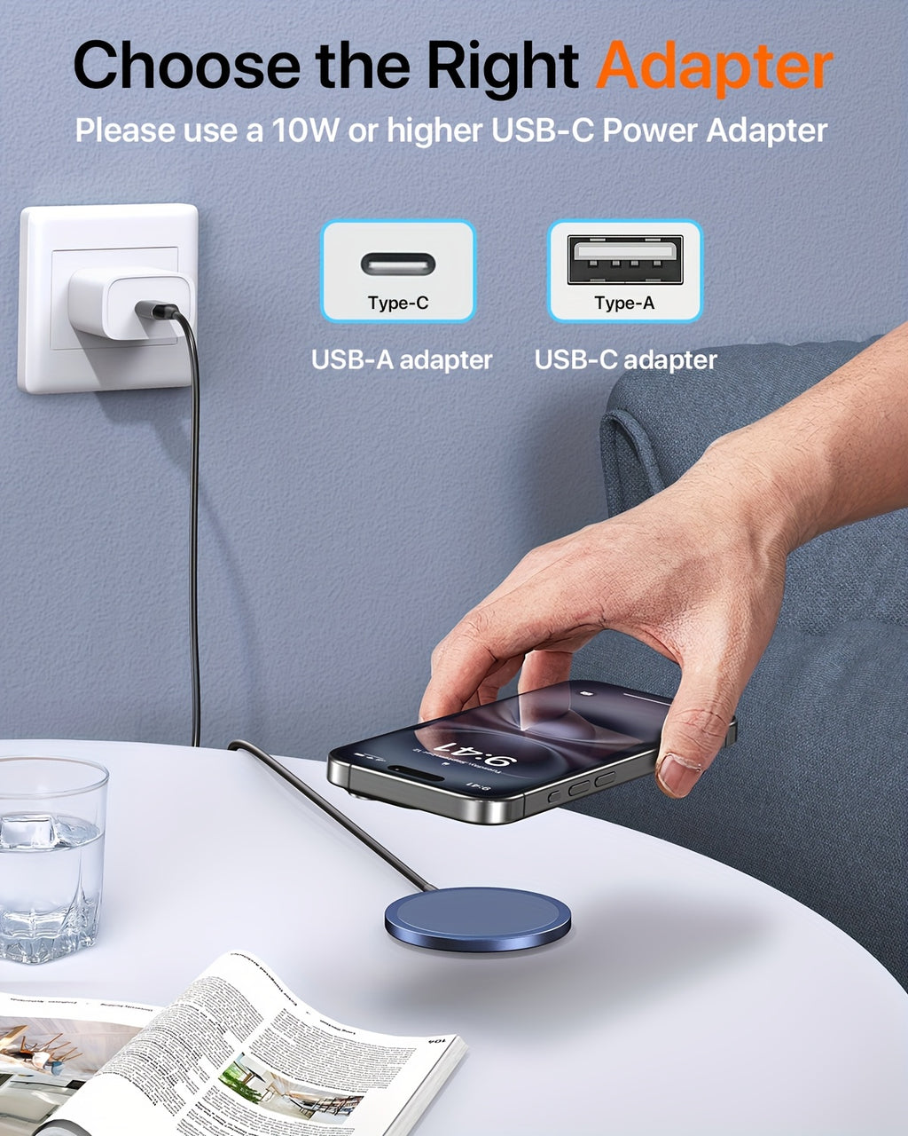 Magnetic Wireless Charger, 15W Wireless Charger Magnetic for iPhone 16 15 14 13 12 Series And AirPods 3/2/Pro, Charging Pad with USB-C Cable And USB-A Converter