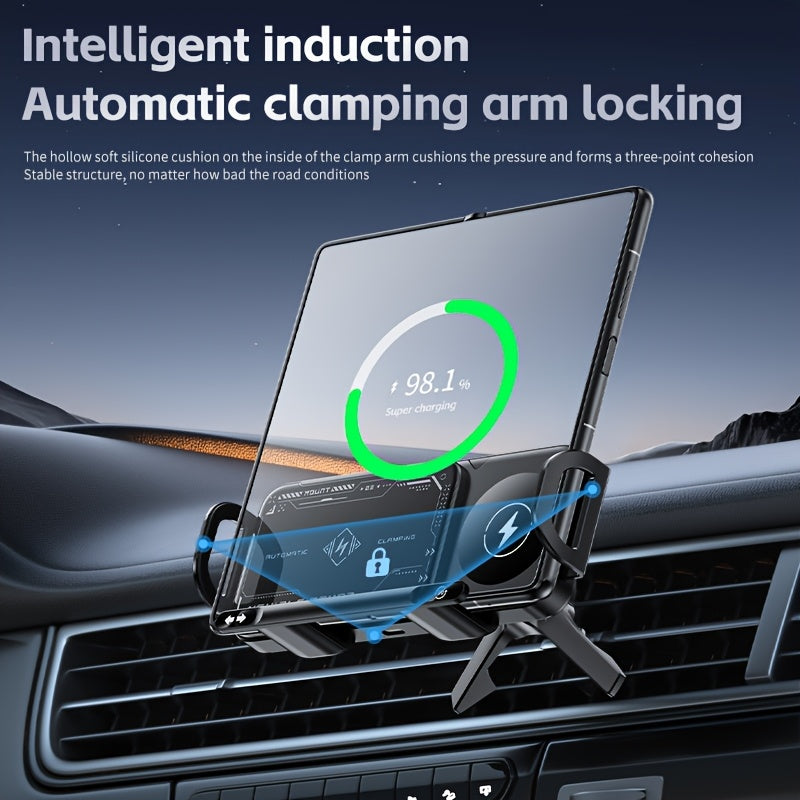 [15W Fast Charging] Car Wireless Charging Stand 15W Wireless Charger Stand, Induction Opening And Closing, Horizontal And Vertical Rotation, Dual Coil Fast Charging, Suitable for Various Folding Screens, for Galaxy Zfold6/5/4/3 for Galaxy Z Fold/Notes, Et