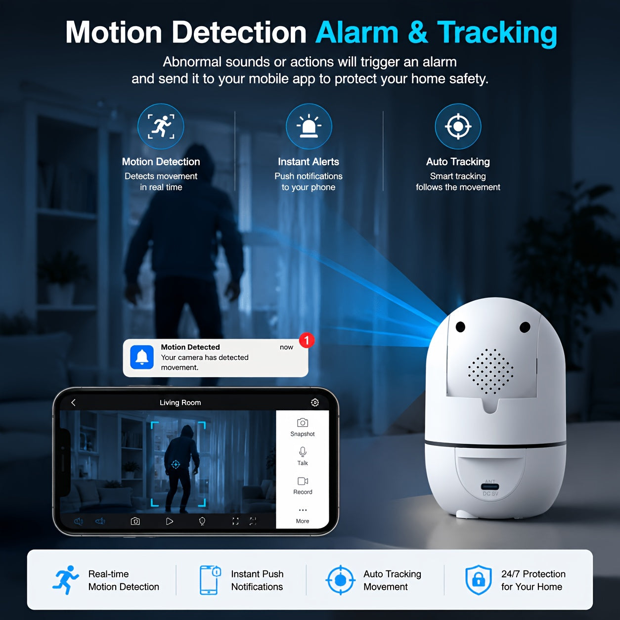 4pcs Wireless Security Camera Indoor with 355° Pan & Tilt, Night Vision, Motion Detection, 2-Way Talk, Baby/Pet Monitor, 2.4/5G WiFi, Support Cloud & Max. 256G SD Stroage, Alexa Compatible