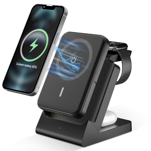 3-In-1 Power Bank Wireless Charger 15W Fast Charging Station for Iphone 17, 16, 15, 14, 13, 12 Pro Pro Max Series, Airpods 4 3 2 Pro Pro2 And Iwatch 3-10 SE Ultra Magnetic Charging, Mobile Charging/Office Travel Companion/Gift