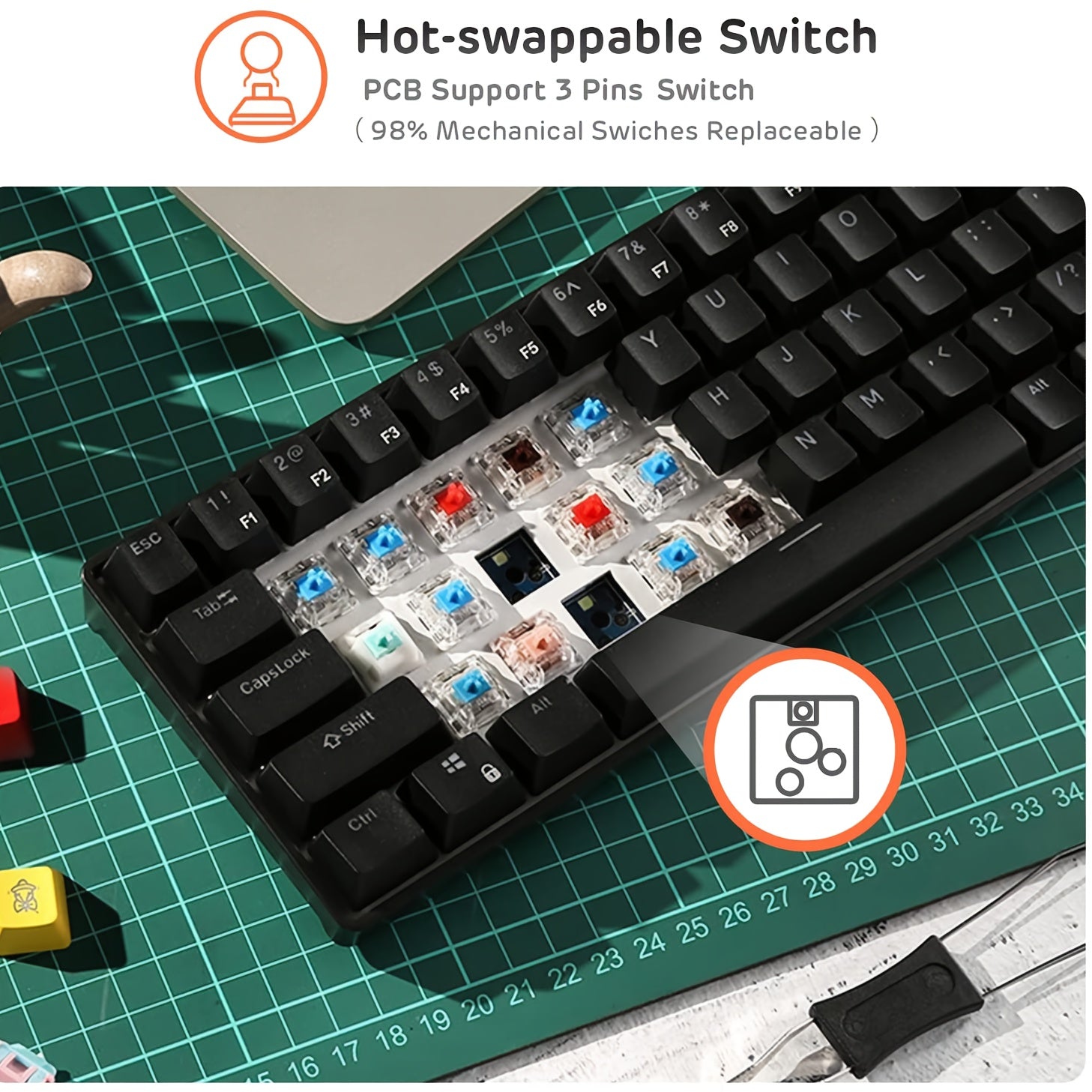 Hot Swappable Red Shaft Wired 60% Mechanical Gaming Keyboard RGB Backlit 61 Keys Blue Switch Green Aixs Cyan Shaft Ultra-Compact Mini High Quality Gaming Keyboard for PC Computer Gamers.