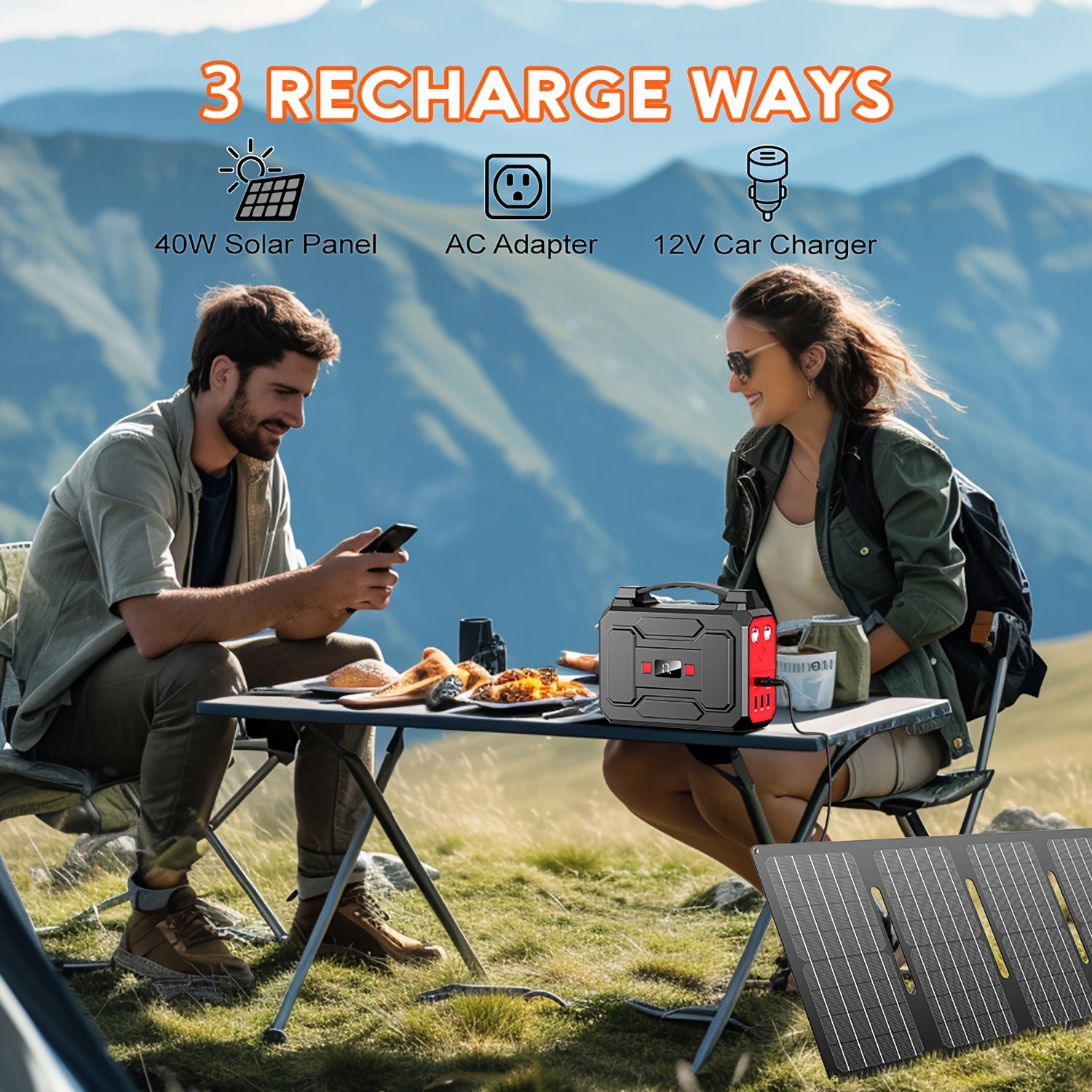 [Outdoor Camping Traveling] 100W 146Wh Portable Power Station Solar Generator With Foldable Solar Panel Charger, Portable Laptop Phone Backup Battery Power Bank With AC, DC USB USB-C Output And LED Light For Outdoor Camping Traveling Adventure RV Trip Hom