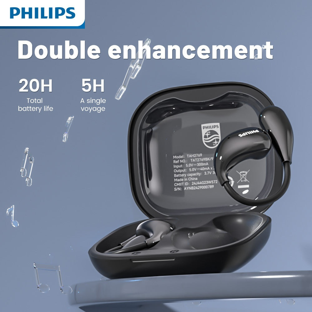 New Philips BT5. 4 Wireless Earphones Wireless Earbuds for Running Sports, Over-Ear Headphones Earphones with Earhooks, Noise Cancelling Headset Built-in Mic TAT2769