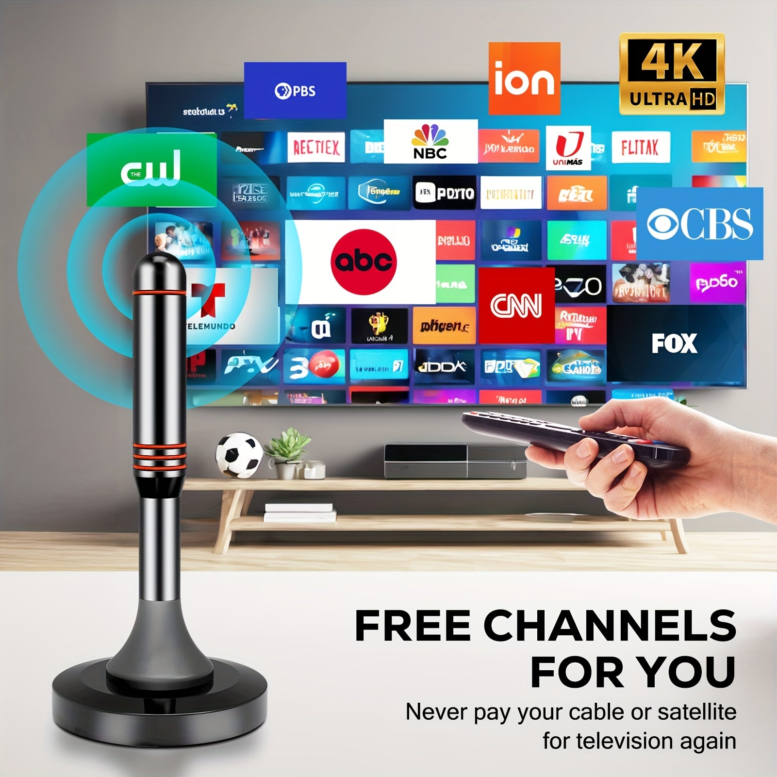 2025 Smart TV Antenna Compatible for -Cutters - Amplified Indoor HDTV Antenna with Signal Booster & Removable Amplifier, 4K/1080P Support, 360° Reception, Free Local Channels (ABC, CBS, NBC) - No /Satellite Fees - Smart TV