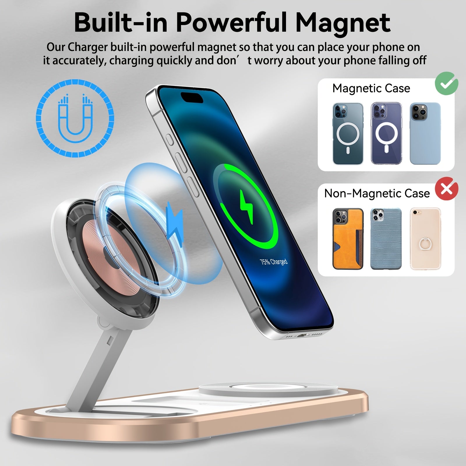 [3 in 1 Wireless Fast Charger] 3 in 1 15W Wireless Fast Charger for Iphone, Foldable Charging Station for Iphone 16/15/14/13/12/Pro Max/Pro/Mini/Plus, for Iwatch 10/9/8/7/SE/6/5/4/3/2/1/Ultra2/Ultra, for Airpods Pro/2/3/4