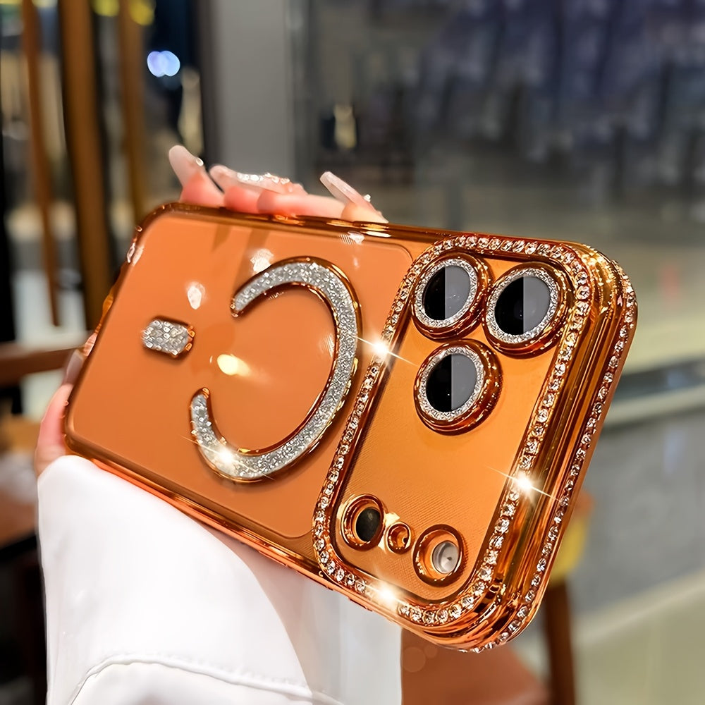Shiny High-End Fashionable New Side Diamond Magnetic Phone Case Suitable for iPhone 17 16 15 14 13 Pro Max Plus Air 16e, Supports Wireless Charging