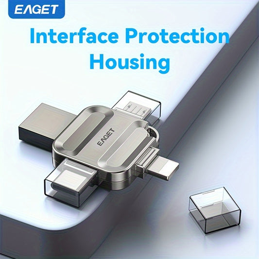 EAGET I50 4-IN-1 Lightning Memory Stick, with IOS/ USB/Type-C/ Micro USB Port, High-Speed USB 3.0 Photo Stick for iPhone Storage, Compatible with iPhone/ Android/ Pad/ Computer/ PC, 32G/ 64GB/ 128GB/ 256GB Capacity Options
