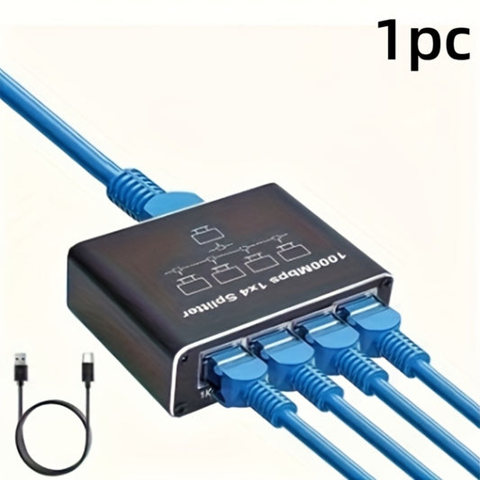 1pc Ethernet Port Splitter, 1-to-4 Adapter, High-Speed Network Extender with USB Power Cable, Network Adapter Switch for Simultaneous Networking of Four Devices