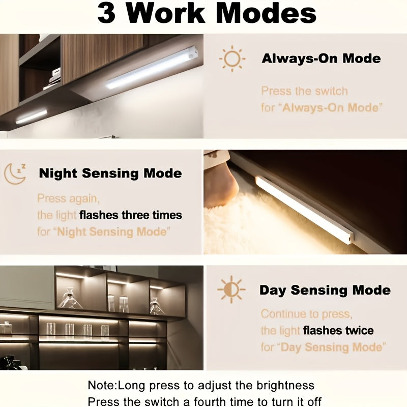 12/9/6pcs LED Motion Sensor Smart Cabinet Lights, USB Rechargeable, 3 Adjustable Modes, Wireless Night Light for Bedroom, Staircase, Kitchen, Intelligent Offices Piano Room & Dance Studio, Bedside Reading Lights, Lights for Cabinets