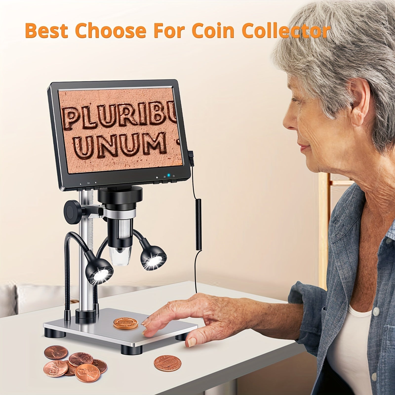 Dm9 7-Inch LCD Digital Microscope 1200X, 1080P Coin Microscope Magnifier, with 10 Adjustable LED Lights, 12MP Super Precise Focus Welding Microscope, Suitable for Adults, Can Connect to A Computer for Viewing, Men's Gift