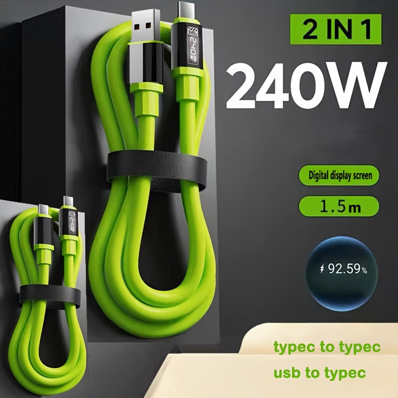 2pcs Matcha Green USB-c C-c Super Fast Charging Support Data Transfer, Convenient for Home Travel, In Car, Suitable for Android, Vivo, Xiaomi Redmi OPPO, General Motors Smartphone Charging Cable