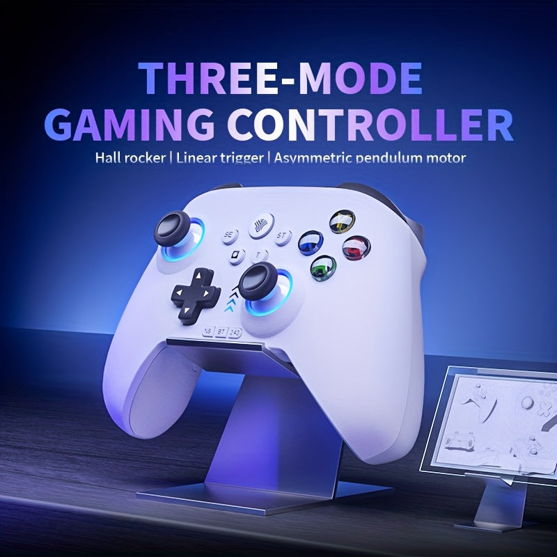[RGB PC Controller] Wireless PC Controller, Featuring RGB Lighting/ Programming Keys/ Hall Joystick/ Hall Trigger/ Vibration, Three-Mode Switch Controller, Suitable For Windows PC, Android, Switch, Steam (Does Not Fit Xbox). A 1.5m Data Cable. Works Via P