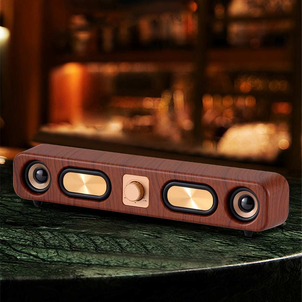 Retro Wood Color Bluetooth Speakers with Dual 2in Woofersm, 2 X 5W Wireless Sound Bar Speaker for Desktop, PC, Laptop, Tablet & Smartphone, Hands Free Call