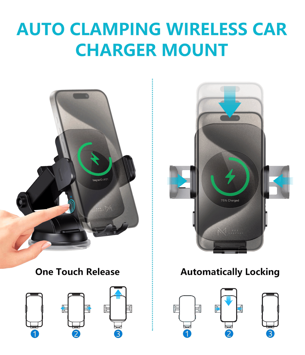 Ultra-Fast 15W RapidWireless Car Charger - Smart Auto Clamping Phone Mount for iPhone 15 14 13 12 11 Pro Max, Samsung Galaxy S23 S22 S21 - Hassle-Free, Seamless Compatibility