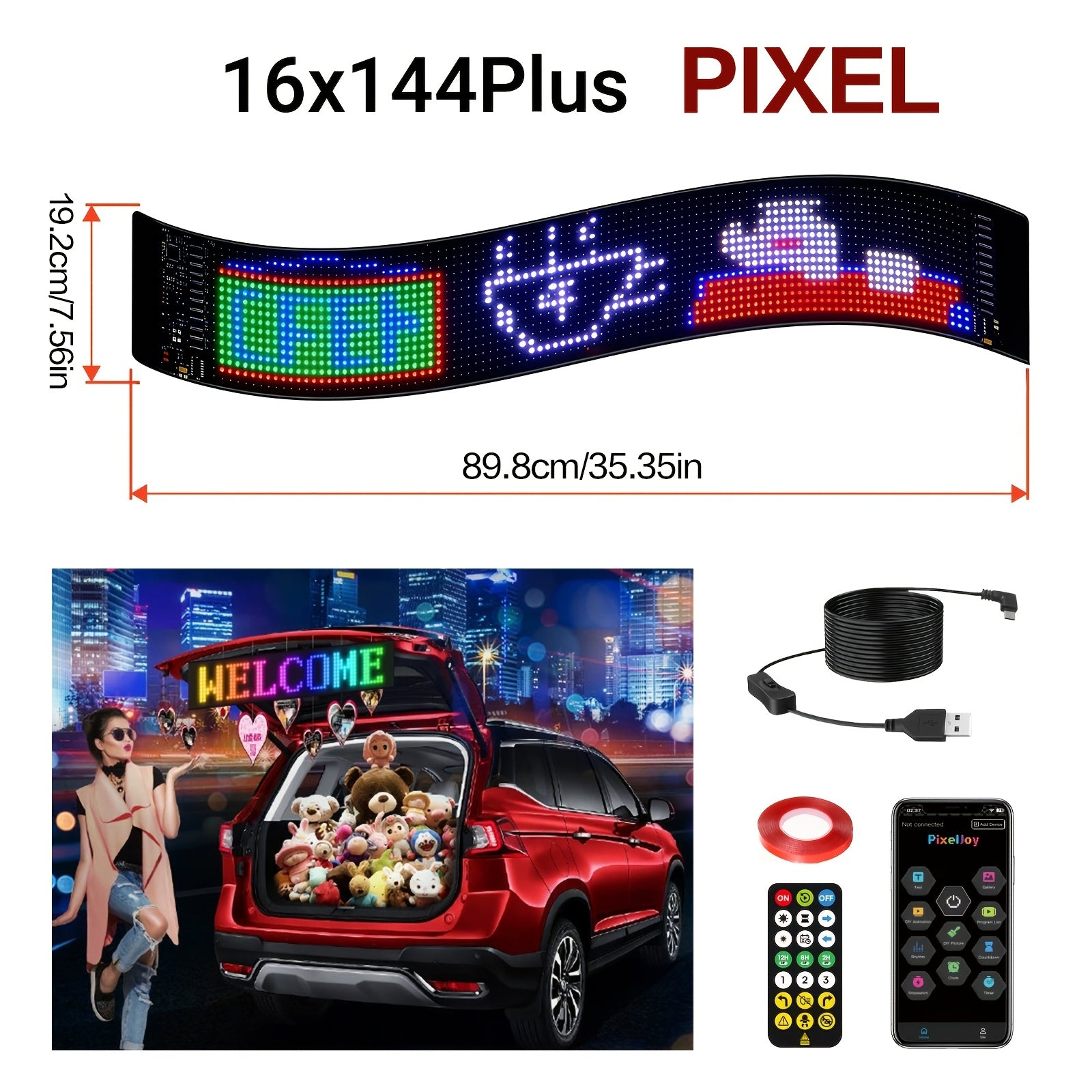 [Christmas Decorations] 1pc 16*32/16*64/16*96/16*144 LED 5V LED Fun Display, Devil's Eye Flexible LED Screen with App & Remote Control, Support DIY Text/Picture/Gif, Cable for Store/Car/Riding Fun Interactive Screen, Christmas Decorations