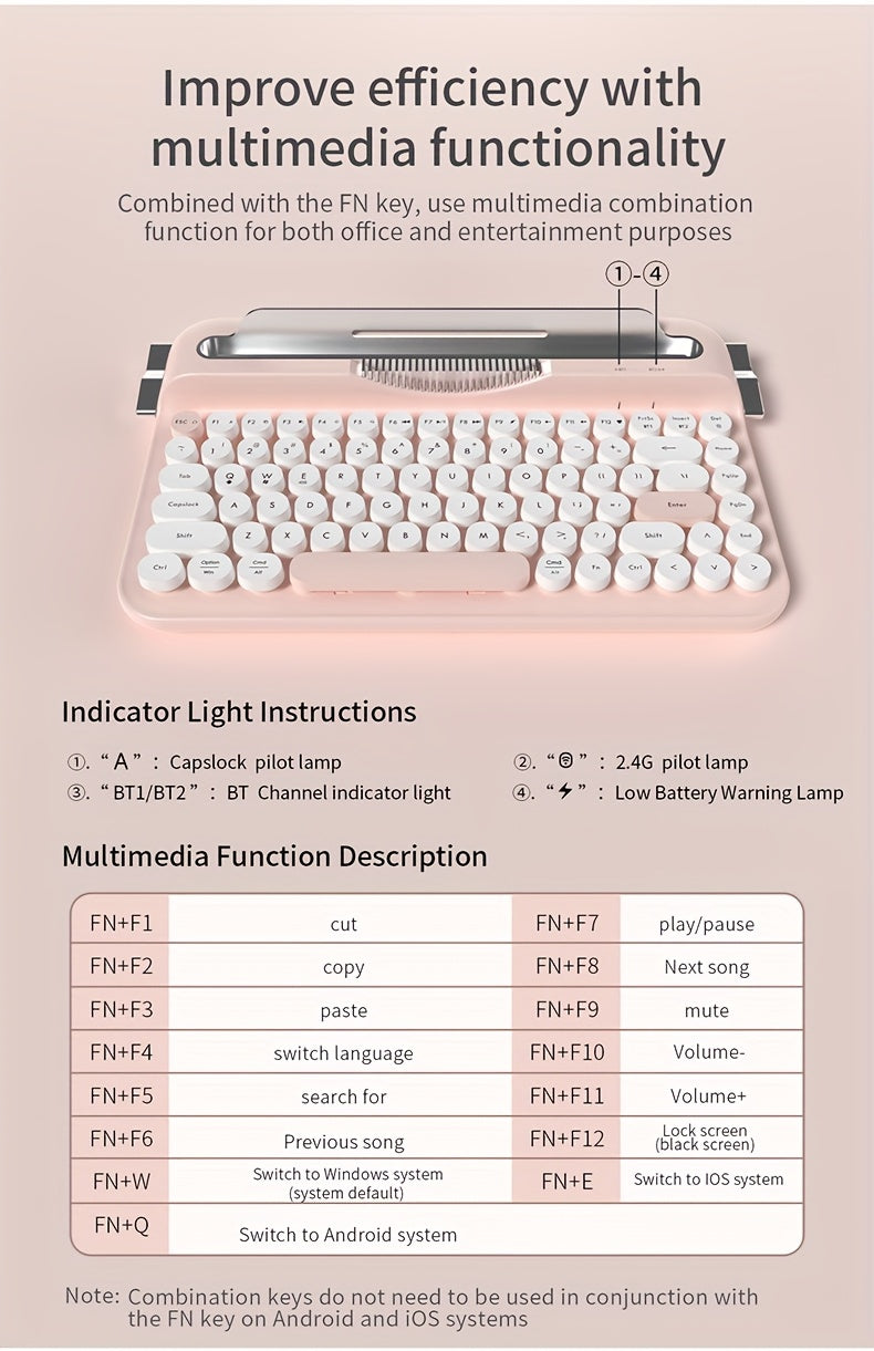 AJAZZ AF84 Wireless 2.4G Dual-Mode Retro Keyboard Featuring a Fixed Slot Stand for Connecting Multiple Devices