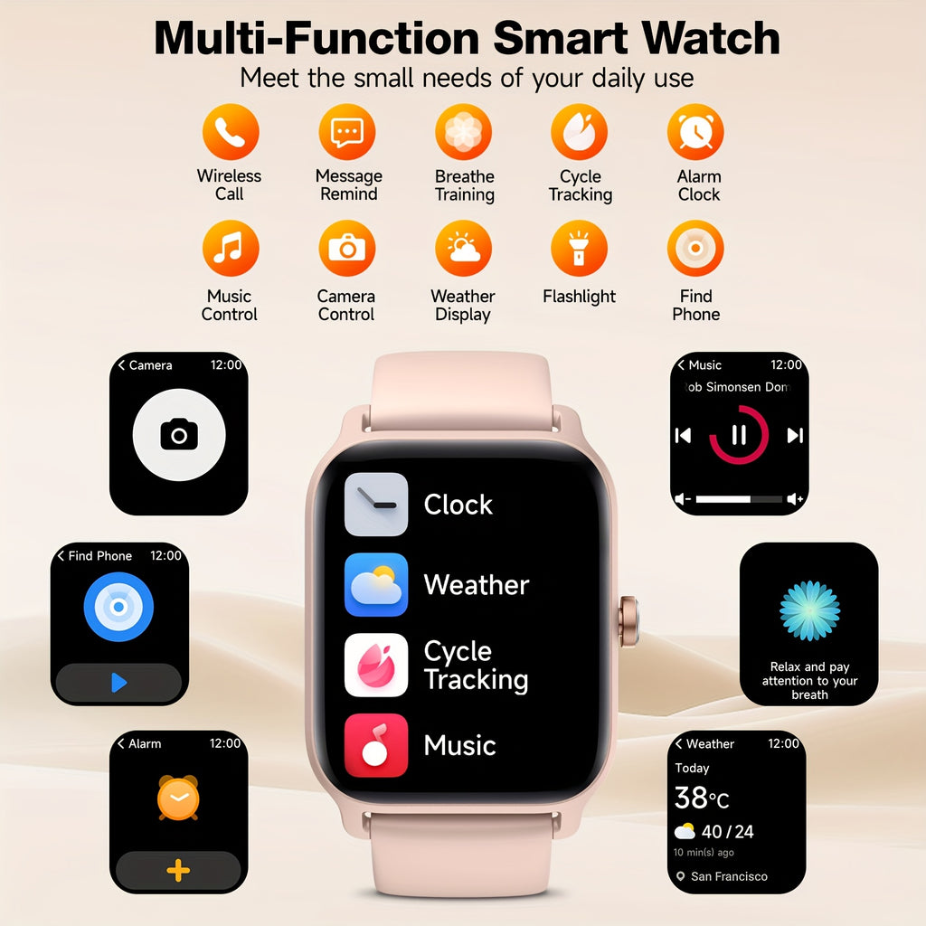 [Mother's Day Gift] Mother's Day Gift, FAWEIO Women's Smart Watch, Men's Wireless Calling, 1.8-inch HD Touchscreen, Fitness Tracker, 100+ Sports Modes, Built-in Alexa Smartwatch, Suitable for iPhone and Android