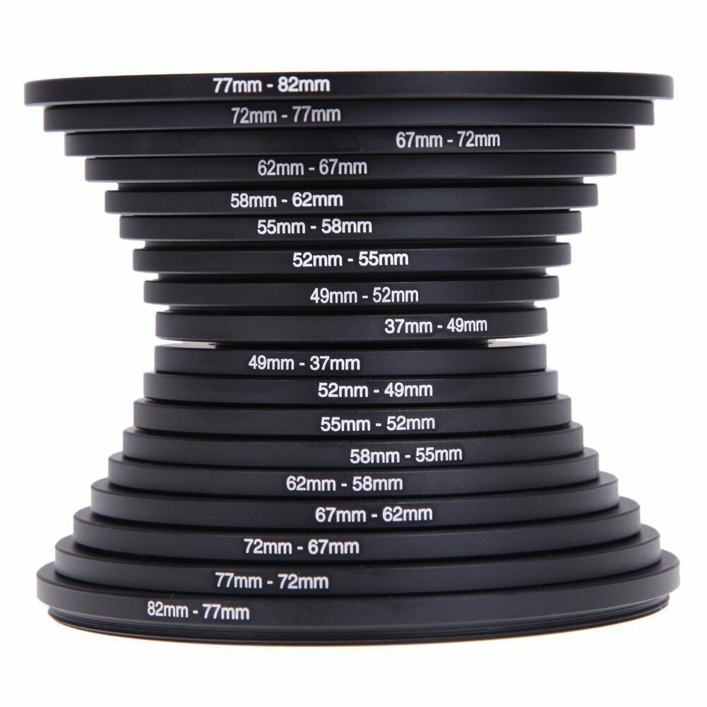 18pcs Set of Step-Up And Step-Down Lens Filter Adapter Rings for DSLR Camera Lenses, Ranging from 37Mm to 82Mm