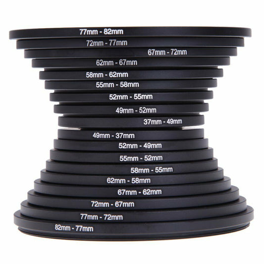 18pcs Set of Step-Up And Step-Down Lens Filter Adapter Rings for DSLR Camera Lenses, Ranging from 37Mm to 82Mm