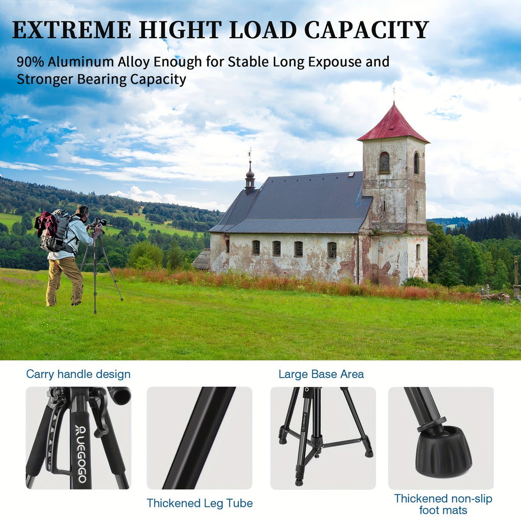UEGOGO 5ft Heavy-Duty Tripod for DSLR, Mirrorless Cameras & Phones - Professional Video Stand with Storage Bag & Phone Holder