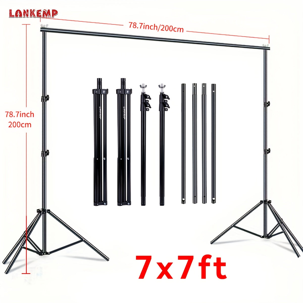 LANKEMP 7x7ft Background Stand for Photoshoot, Adjustable Backdrops Stand for Parties, Photography, Photo Booth, Projector Screen, Movie Screen, Portraits, StreamingPhotobooth Props