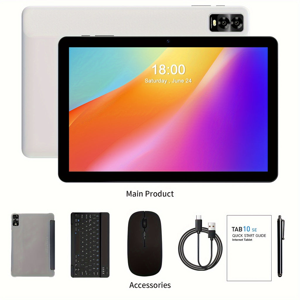 PRITOM Android 14 Tablet 10.1 Inches, 2-In-1 Tablet PC with Keyboard, Mouse, Protective Case, Stylus, 8GB (3GB + 5GB Expansion) RAM, 32GB ROM, Support 1TB Expansion, Dual Camera, Octa-Core Processor CPUA523, Without Wireless Function