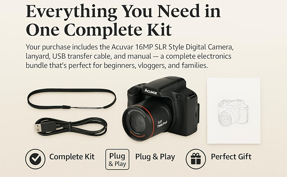Gift for You! Digital Camera for Photography with 2.4 Inch LCD Screen, 16X Digital Zoom, 1080P Mini Vlog Camera with 9.88mm Wide-Angle Lens, Cool Stuff & Travel Essentials, Easy to Operate, Ideal Gift for Men Women