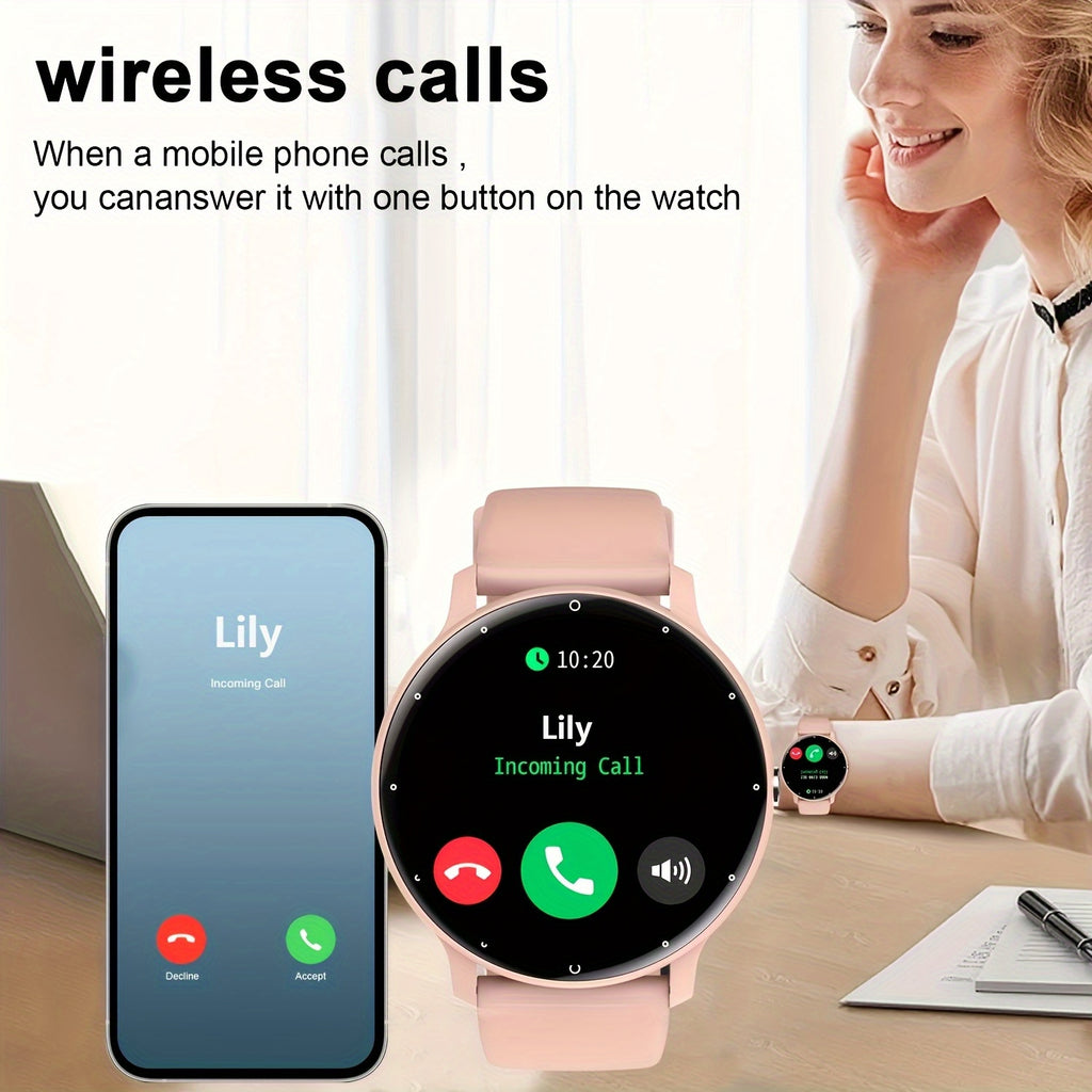 [Smart Watch] Round smart watch, wireless charging lithium battery 230mAh, silicone strap, plastic shell, with multiple sports modes, call reminder and rejection, SMS reminder, message viewing, wallpaper, compatible with iPhone/Android