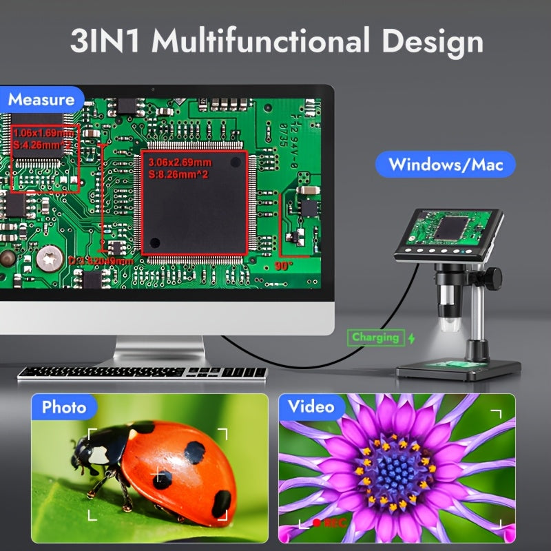 4.3" Coin Microscope, IPS Digital Microscope for Adults, Coin Magnifier with 8 LED Lights, Windows Compatible, Include 32GB Memory Card