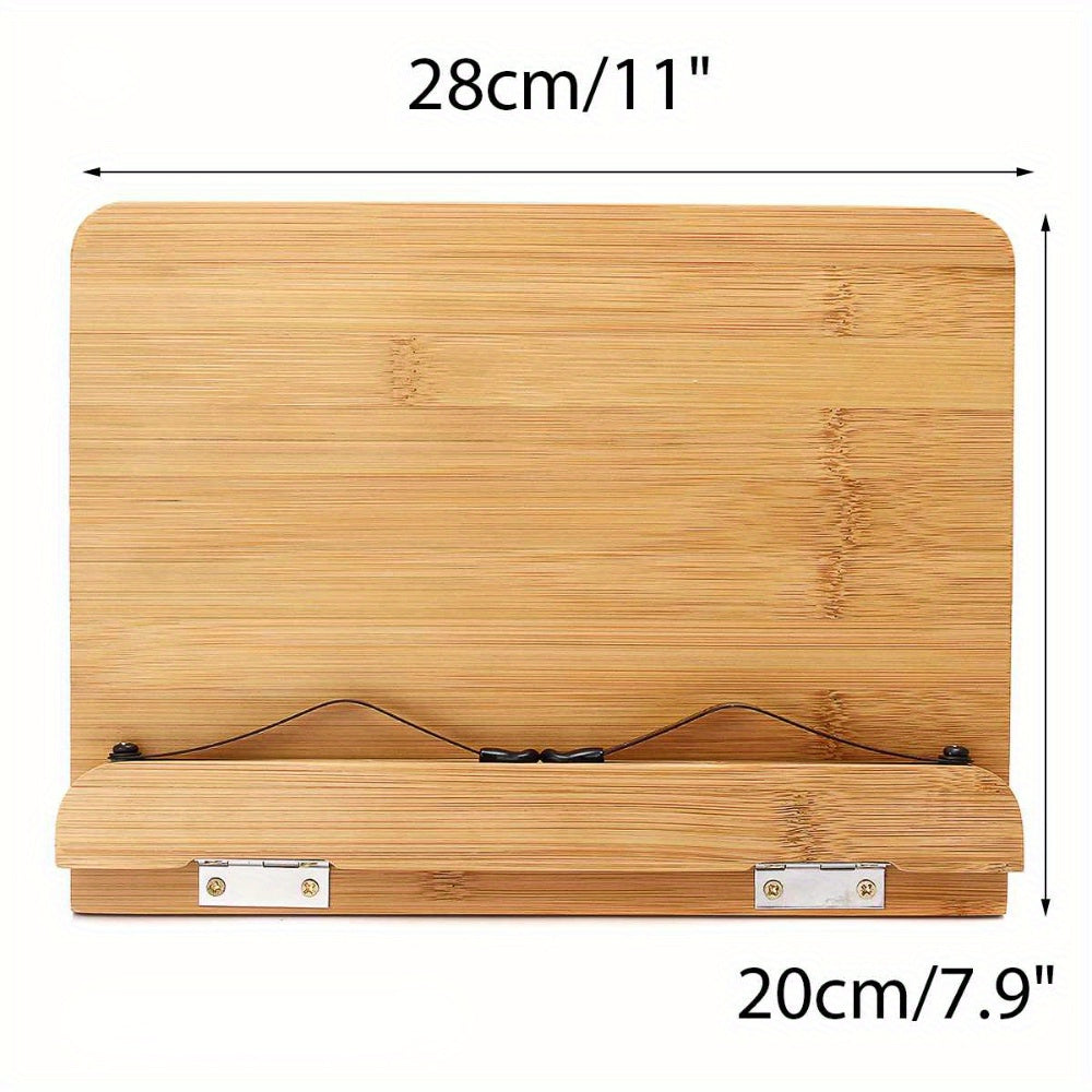 Adjustable Bamboo Book & Tablet Stand with Page Holder - Portable Folding Reading Stand suitable for Cookbooks, E-Readers, Tablets & Textbooks, Angle Settings & Page Clip System, Lightweight Sturdy Bookstand (11x7.9in)