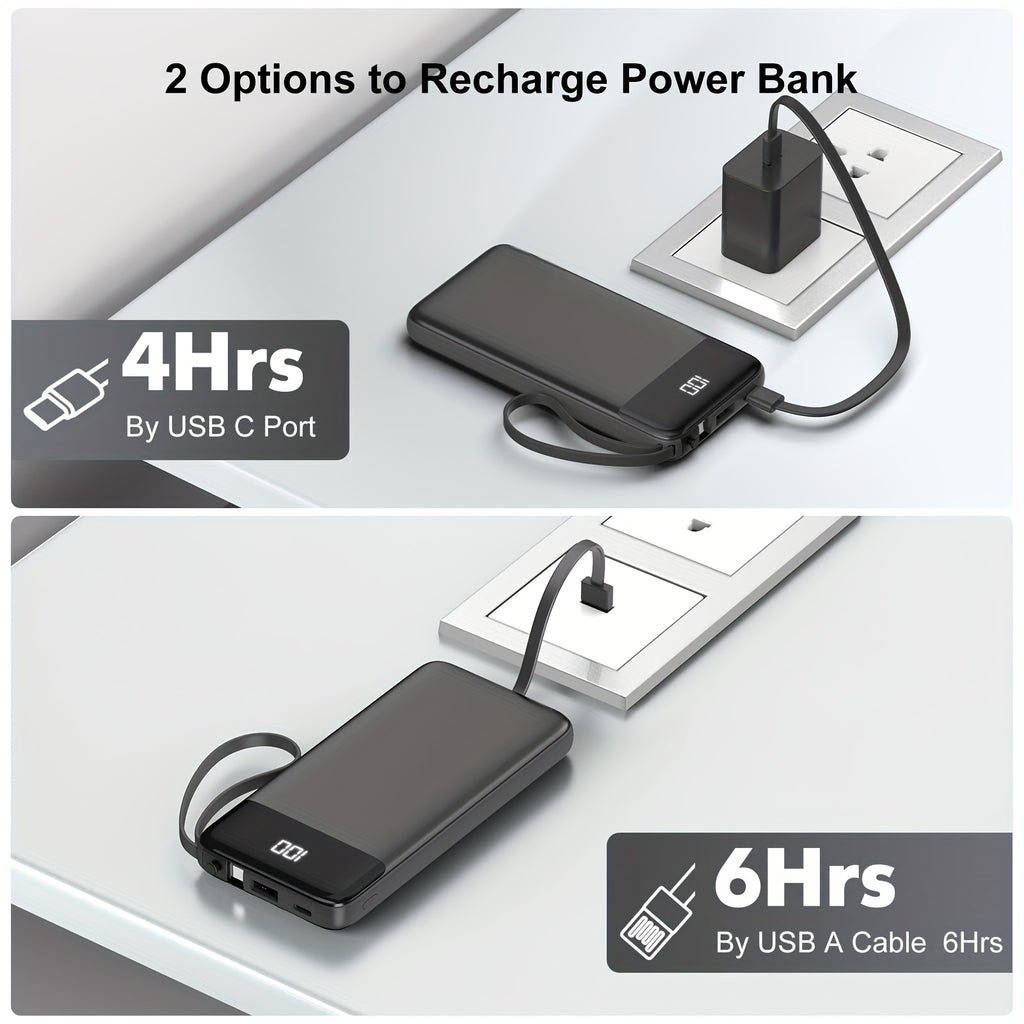 [Fast Charging | Portable] 20000mAh 20W Fast Charging Power Bank | Portable Charger with Built-in Cables | USB C Battery Pack for All Phones, Tablets