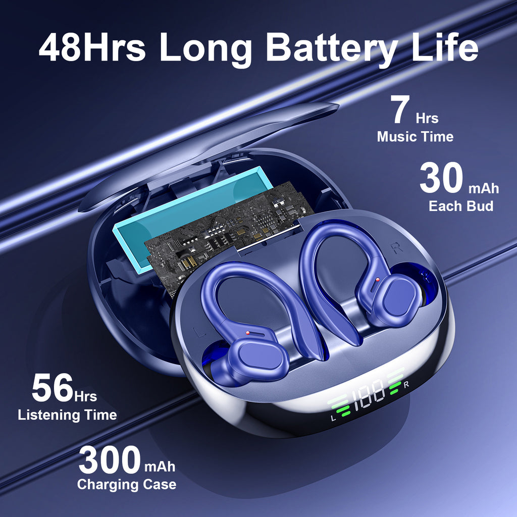 Wireless5.4 Earbuds With Earhook, TWS Stereo Earphones, Sport Headset, Touch Control In Ear Headphones With LED Digital Display Charging Case