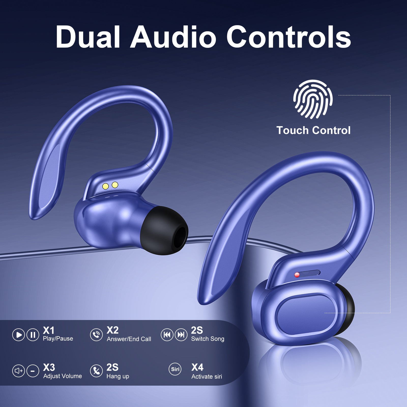 Wireless5.4 Earbuds With Earhook, TWS Stereo Earphones, Sport Headset, Touch Control In Ear Headphones With LED Digital Display Charging Case