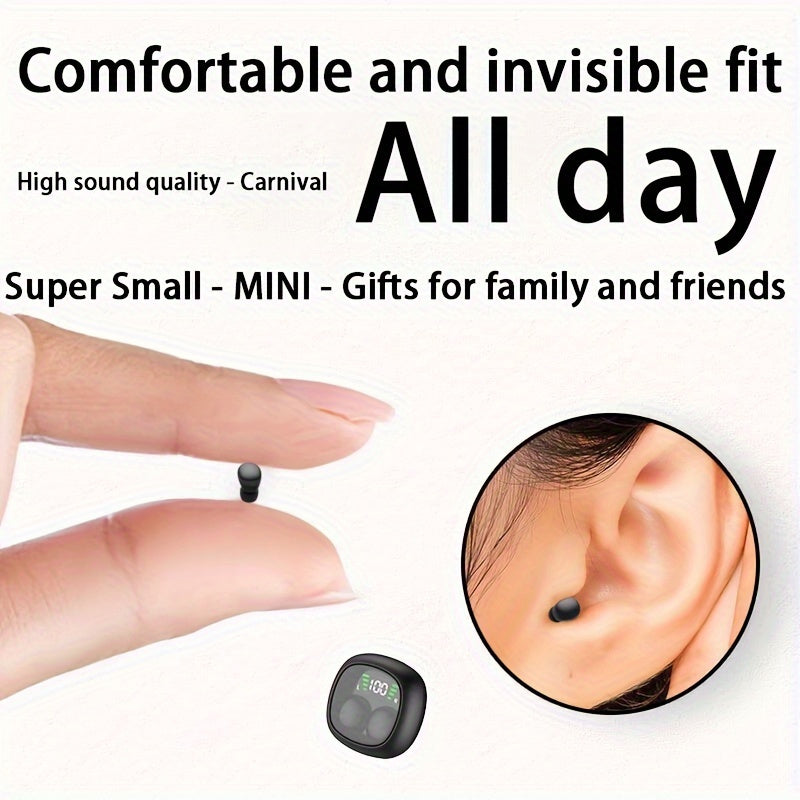 Ultra-small Wireless Earbuds In-Ear Touch Control Mini Wireless Headset With HiFi Stereo Audio, LED Charging Case, Fitness Running Headphones Built-in Mic For Sport/Work/Travel/Sleep
