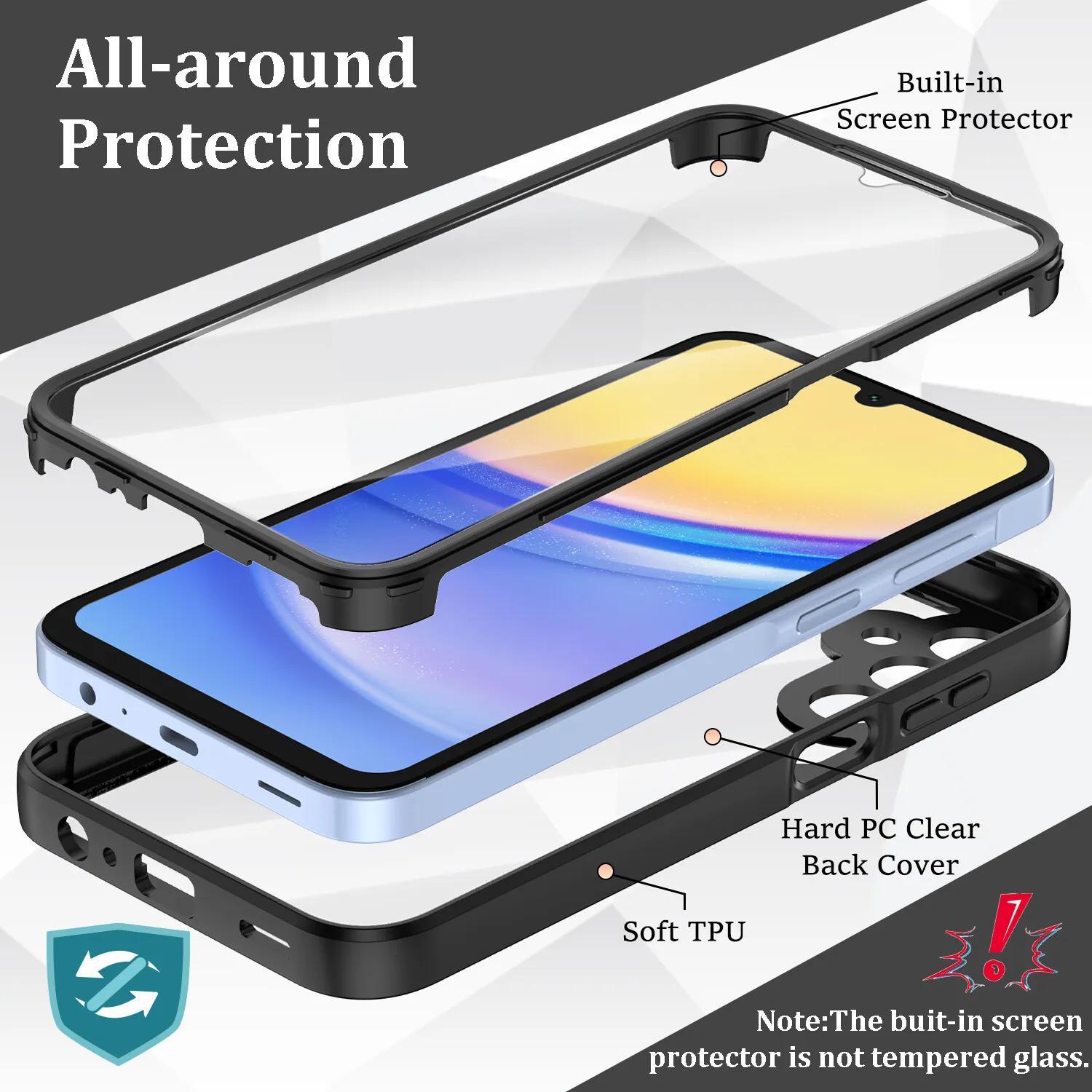Phone Case: for Samsung for Galaxy A15 A16 A17 A36 A37 A56 A57 5G Only Full Case Shockproof Rugged Phone Cover Built-in Screen Protector