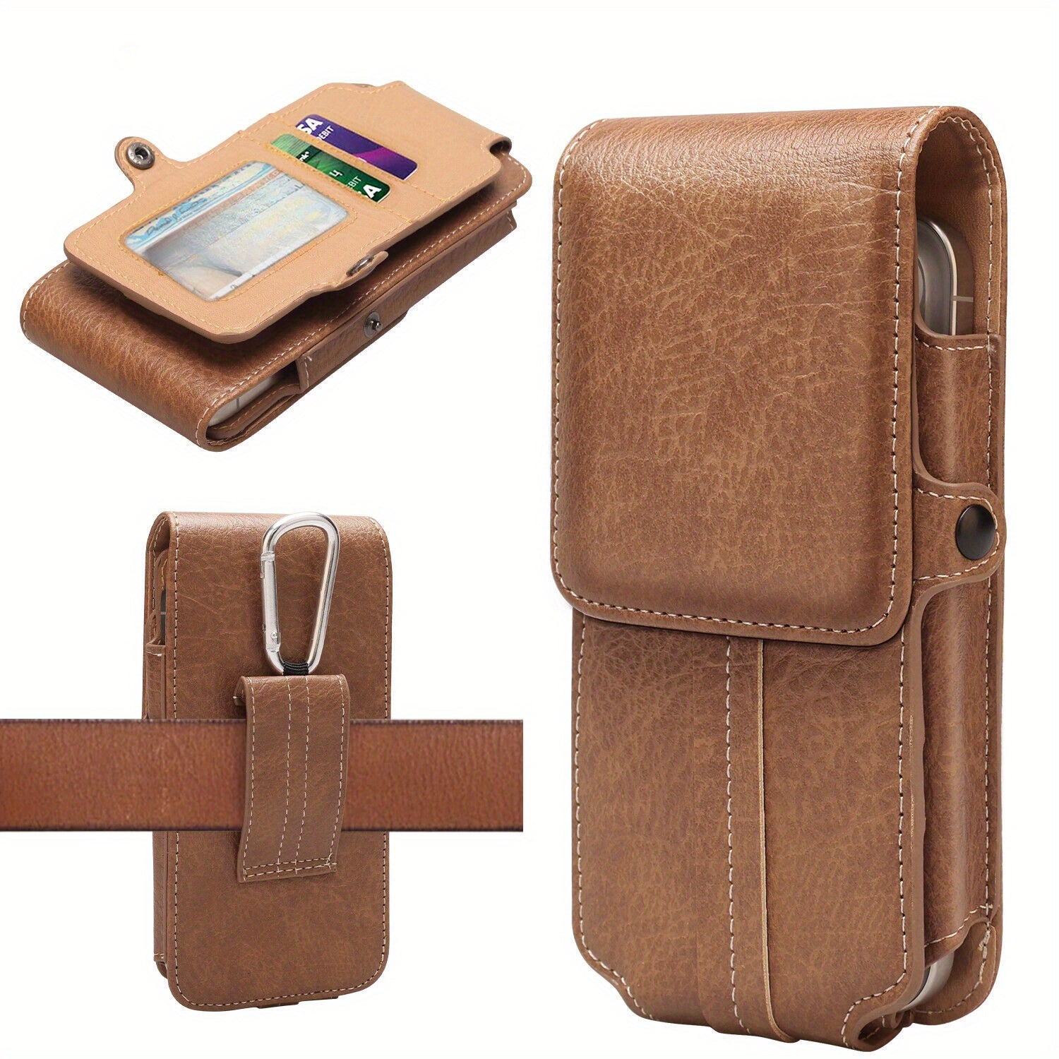 5.2 to 7.2 inch Cell Phone Pouch Case Cover Durable PU Leather Waist Belt Bag with Belt Loop Metal Clip Holster Vertical Outdoor Sports Phone Protector for iPhone 16 15 14 13 12 11 Pro Max Plus, for  Galaxy S25 24 23 22 21 Ulrta Plus FE and A Series