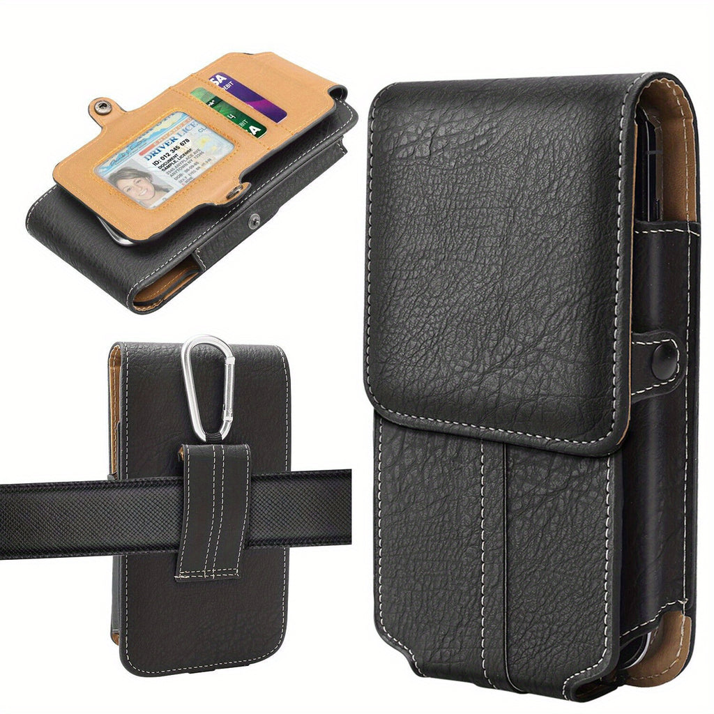 5.2 to 7.2 inch Cell Phone Pouch Case Cover Durable PU Leather Waist Belt Bag with Belt Loop Metal Clip Holster Vertical Outdoor Sports Phone Protector for iPhone 16 15 14 13 12 11 Pro Max Plus, for  Galaxy S25 24 23 22 21 Ulrta Plus FE and A Series
