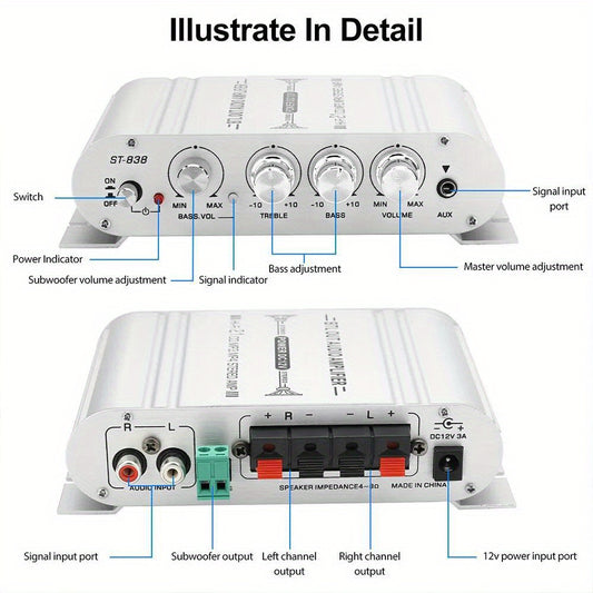 12V 400 Watt 2.1Channel Car Audio Stereo Amplifier Speaker Power Class A/ B Amp Material: Cast Iron