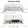 ST-838 Car Audio Amplifier 2.1 Channel 400W - 12V Vehicle Sound System Stereo Bass - Aluminum Alloy Housing Easy Installation (Silvery)