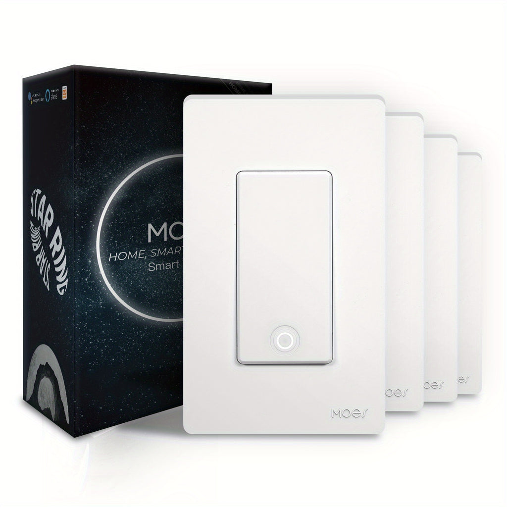 MOES 4 Packs WiFi Smart Wall Light Switch, Single Pole, Neutral Required, Tuya/Smart Life App, Alexa & Google Voice Control, White