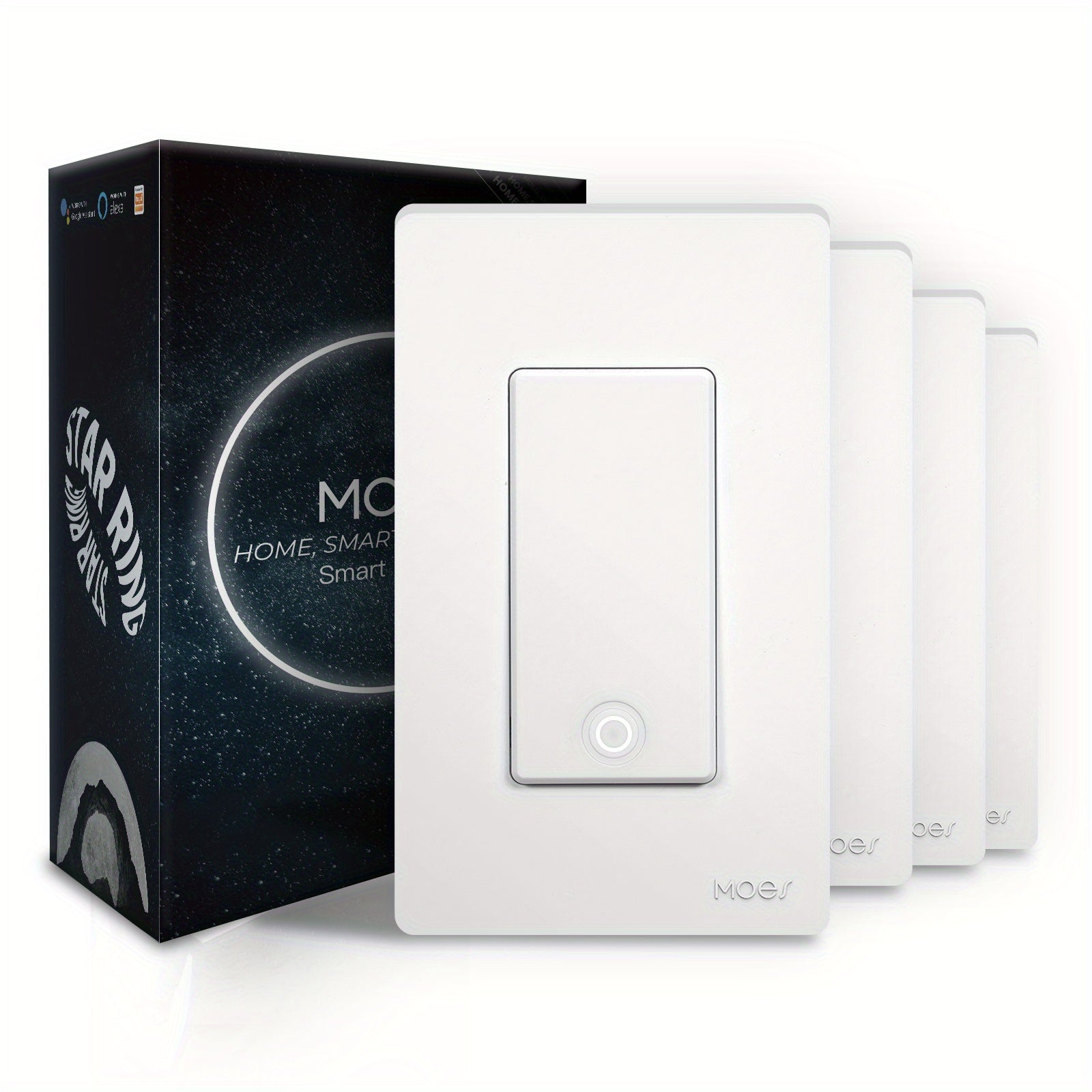 MOES 4 Packs WiFi Smart Wall Light Switch, Single Pole, Neutral Required, Tuya/Smart Life App, Alexa & Google Voice Control, White
