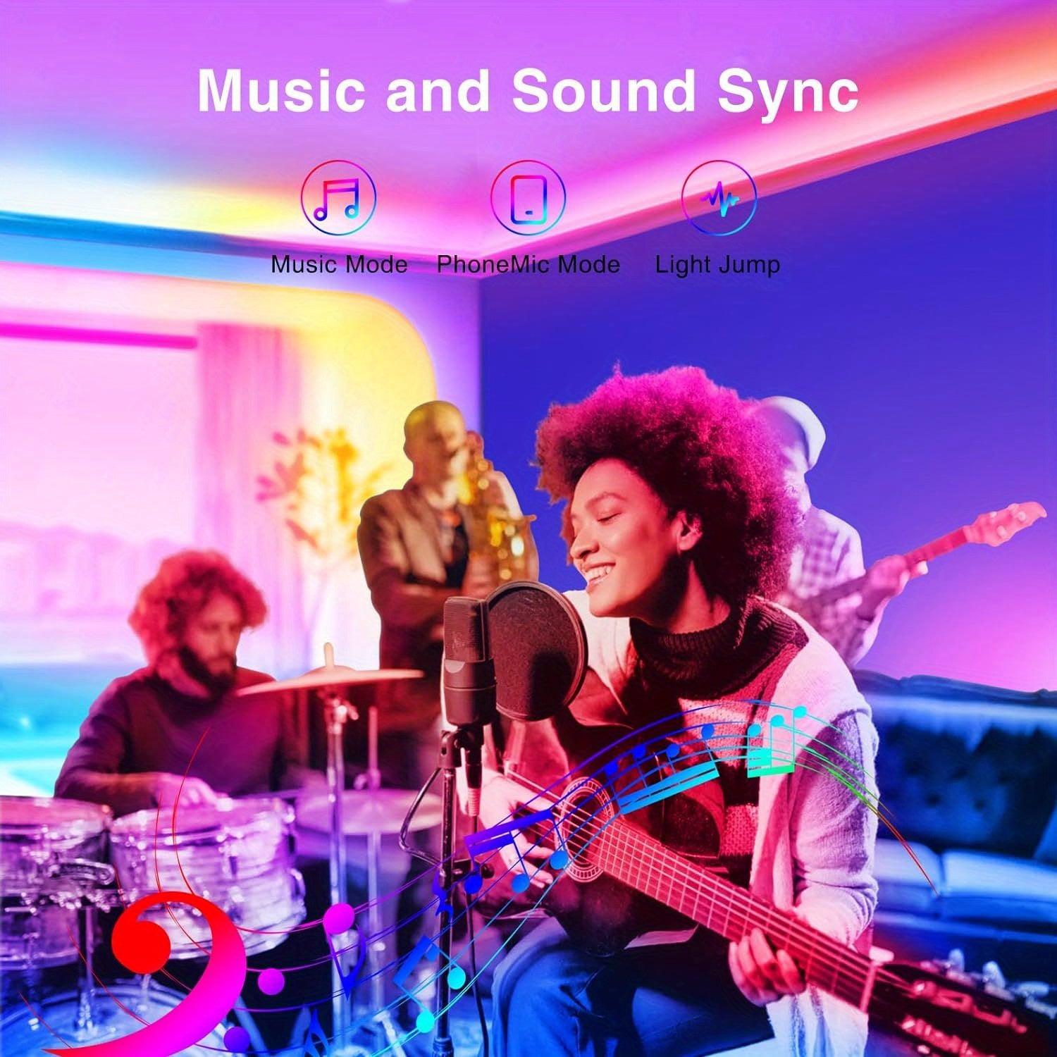 [RGB LED Light Strip] 50/100/130Ft RGB LED Light Strip, 16 Million RGB Color Changes, Adjustable Changing Modes, Built-In Microphone, Music Sync, APP Control And 24-Key Remote Control, Room Decoration Suitable for Game Room, University Dormitory, Bedroom