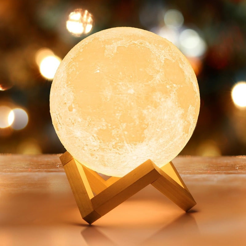16 Color Moonlight Light 148 Combination Mode, USB3D Printed Moonlight Christmas Gift, LED Nightlight Bedroom, Bedside, Home Decor with Remote Control, Creative Desktop Decor Suitable Gift 5.9 Inch, W/ Wood Stand
