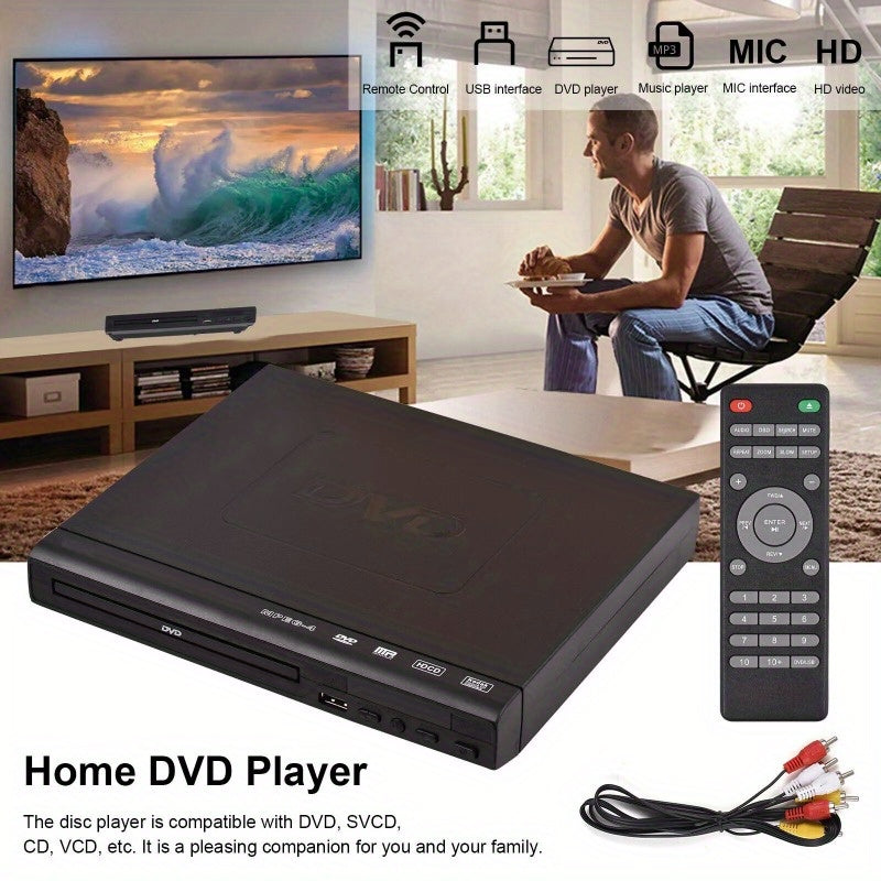 2024 DVD Player US Plug All Regions Free DVD Disc Player AV Output USB Remote Control Christmas Gift