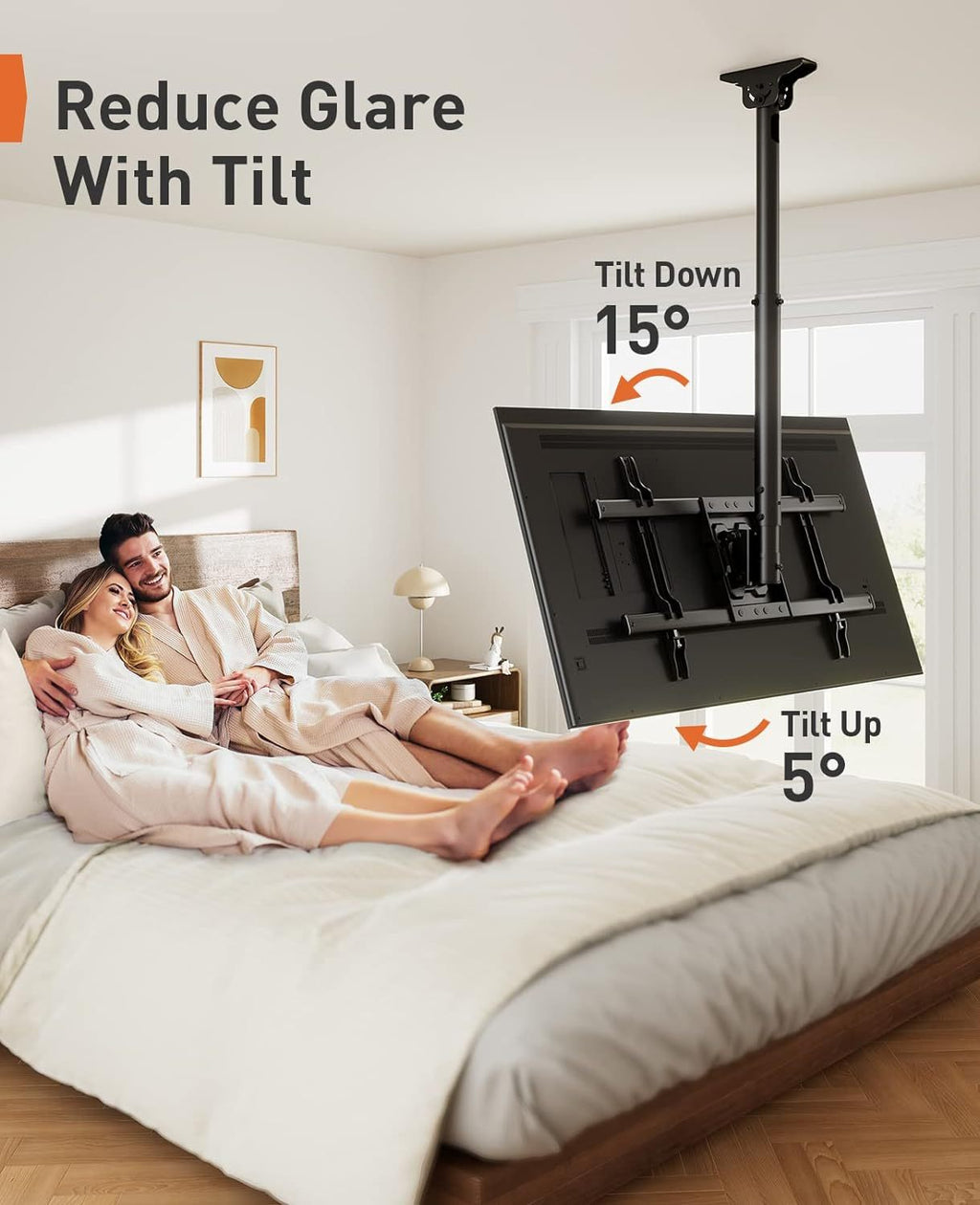 Black Ceiling TV Mount for 37-75/26-65inch Flat Or Curved TVs, 99lb/110lb Maximum Load Capacity, All-Around Adjustable Bracket with Swivel And Tilt, Max VESA 600x400mm/400x400mm